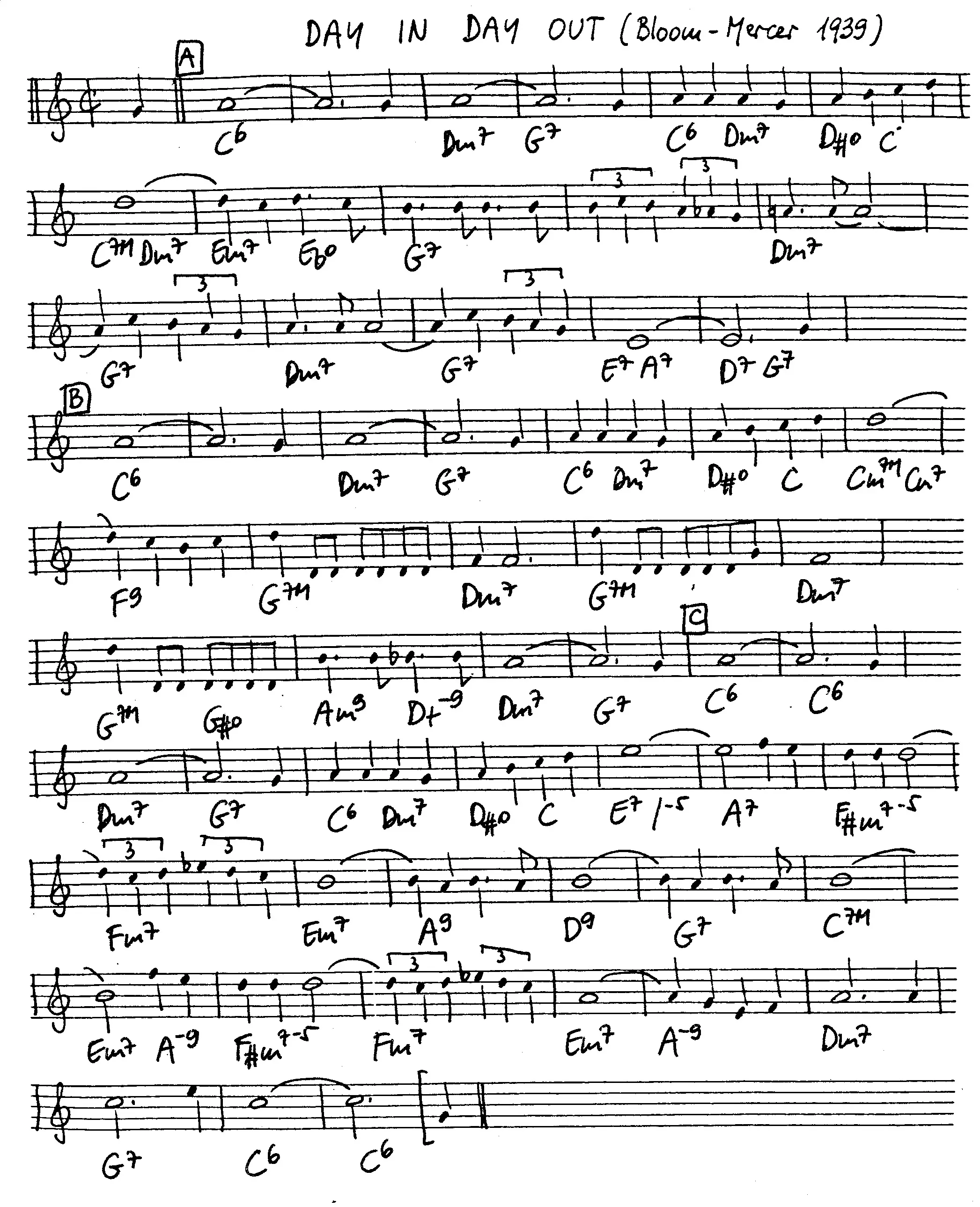 day in day out free jazz leadsheet - Courtesy of the Jungle Jazz Band
